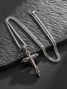 1pc Retro Cross Pendant Necklace - Hip-Hop Style For Men And Women - Perfect For Parties And Gifts - A - View 1