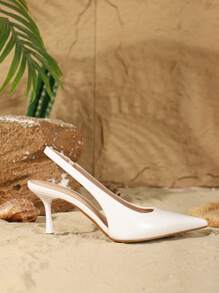 On feet& in love Fall/Winter Women's Fashion Elegant Pointed Toe Back Strap High Heel Pumps, Versatile Commuter Wear, Suitable For Wedding Dress Pairing,Elegant,Party - White - View 7