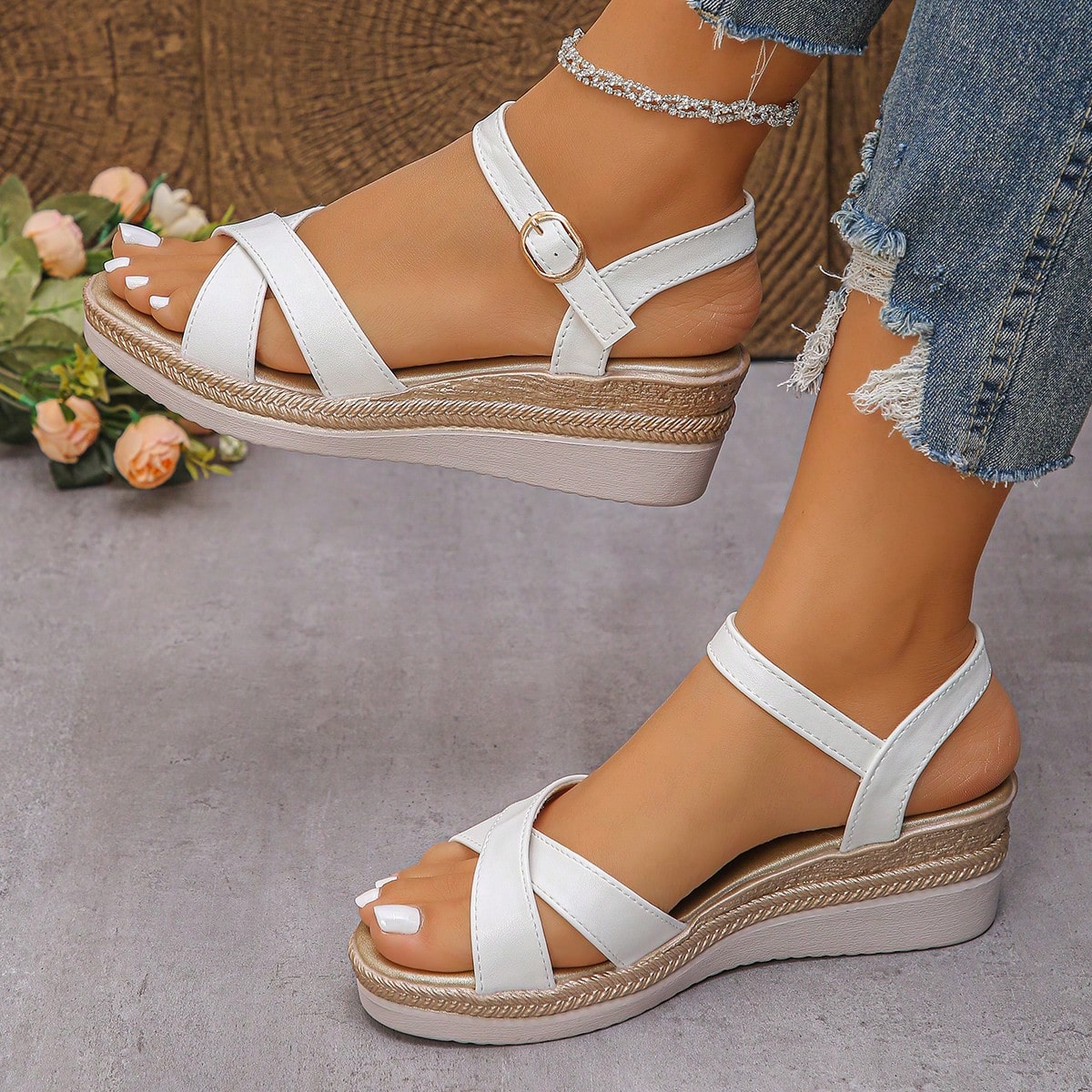 Sandalias de plataforma para mujer, de punta redonda, clásicas y versátiles, zapatos para interiores/trabajo, sandalias casuales para exteriores, co