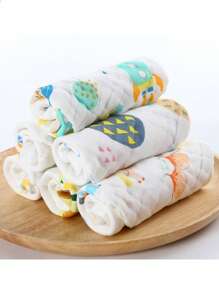 6pcs/Pack Random Floral Print 100% Cotton Muslin Baby Face Towels, Washcloths
