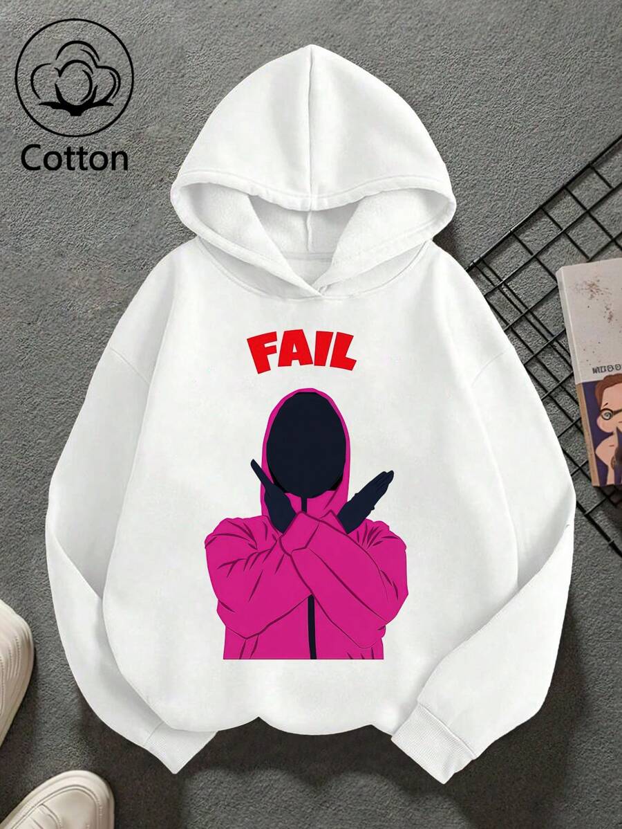 ¡Nuevo para la primavera! Sudadera con letras artísticas, estampado creativo de papas fritas, hamburguesas y pizza en la espalda, sudadera para niño, algodón, blanca, hombros caídos, cómoda, sudadera casual de gran tamaño con curvas, sudadera con cordón versátil para primavera y otoño, ropa informal holgada para salir a la calle, estilo universitario, ropa para niños, drapeada con algodón, suave, transpirable, top de manga larga