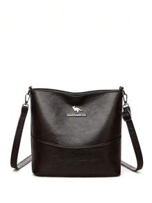 1pc Solid Color PU Leather Large Capacity Lightweight Crossbody Bag With Kangaroo Metal Decoration, Versatile For Women Daily Use - Coffee Brown - View 4