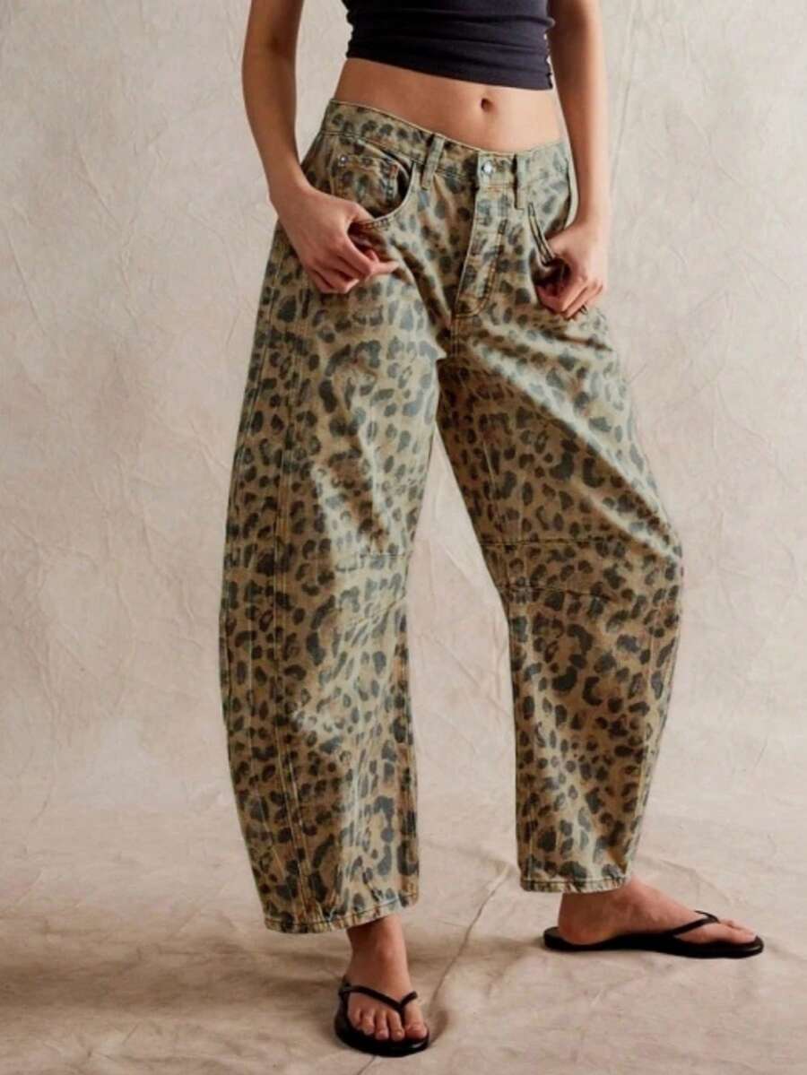女款休閒復古直筒九分牛仔褲,春夏棕色 - 棕色 - 查看 1