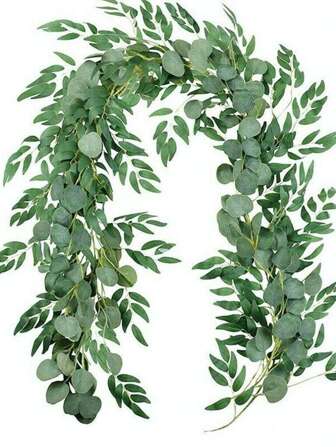 1/2/4 piezas Enredadera de hojas verdes artificiales, Guirnalda de hojas de plantas verdes de 100 cm con hojas de eucalipto y sauce para decoración de boda, fiesta, hogar, plantas falsas, decoración de otoño, habitación, escritorio, jardín, suministros de decoración de habitación