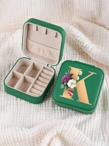 1入迷你個性化字母珠寶盒，便攜式拉鍊珠寶收納盒，適用於戒指項鍊耳釘收納，旅行配件珠寶盒，適合作為母親禮物、伴娘禮物、珠寶盒女士家居裝飾