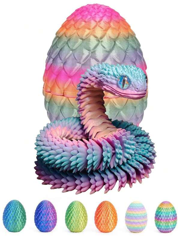 1PC Novel Movable Joints 3D Printed Snakes With Surprise Eggs, Colorful Home Office Decoration Tabletop Ornaments, Suitable For A Variety Of Room Decoration Statues, Fidget, Anti Stress, Fidget Toys, Desktop Decoration, Gifts For Easter, Halloween, Christmas, Thanksgiving, Party Favor