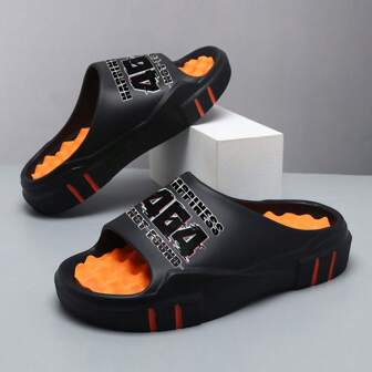 LEYFU 2025 男士夏季休闲拖鞋 - 时尚字母印花，舒适按摩鞋垫，防滑厚 EVA 鞋底，轻质透气设计，适合海滩、泳池、淋浴和日常穿着