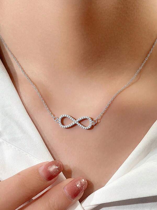 1pc Luxury Eternity 8 Zirconia Inlay Clavicle Chain Necklace For Women, Gold-Color