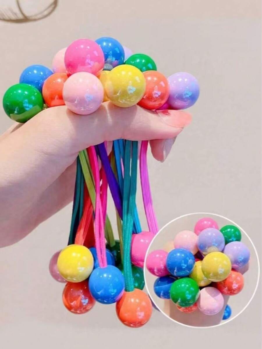 5pcs Color Random Candy Color Hair Loop High Elasticity Tied Ponytail Double Head Rope Ball Ball Hair Rope For Girls, Simple And Not Damaging The Hair Band