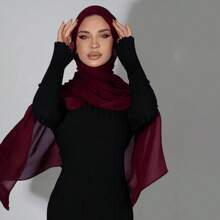 1pc Abaya Accessories Ladies' Solid Color Faux Pearl Chiffon Soft Hijab, Arabian Casual Scarf, Long Conservative Scarf For Daily Use Headband Veiled Clothes - Black - View 7