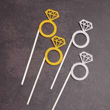 10pcs Rhinestone Ring Shaped Cake Toppers Cupcake Picks Birthday Party Wedding Dessert Decoration - Multicolor - View 2