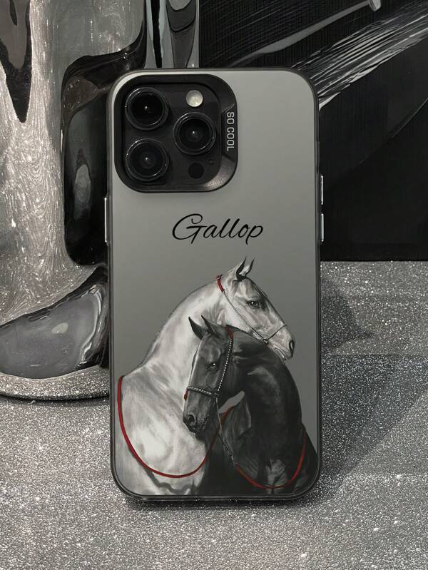 1pc Dual-Color Horse Print Shockproof Phone Case, Compatible With IPhone 11/12/13/14/15/16/16PRO/16PROMAX And Galaxy A05/A15/A25/A35/A53/A54/A55/S23/S24 Waterproof Anti-Fall Scratch Resistant