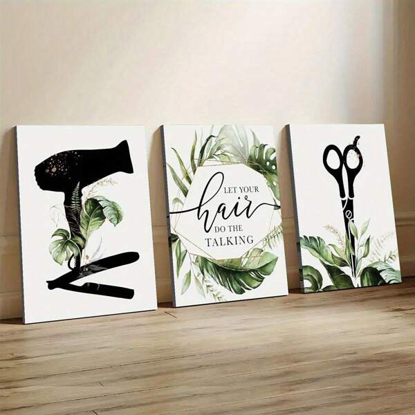 3 piezas de decoración de salón de belleza con marco de madera: póster de barbería, arte de pared de cosmetología, pintura de peluquería, póster de lienzo creativo, arte de pared de lienzo impermeable, pintura de arte para regalo, decoración de dormitorio, decoración de pared de sala de estar, decoración de hogar y dormitorio, arte de pared de lienzo, moderno, pósteres para habitación, decoración del hogar, decoración de habitación estética, arte de pared de lienzo, decoración de pared.