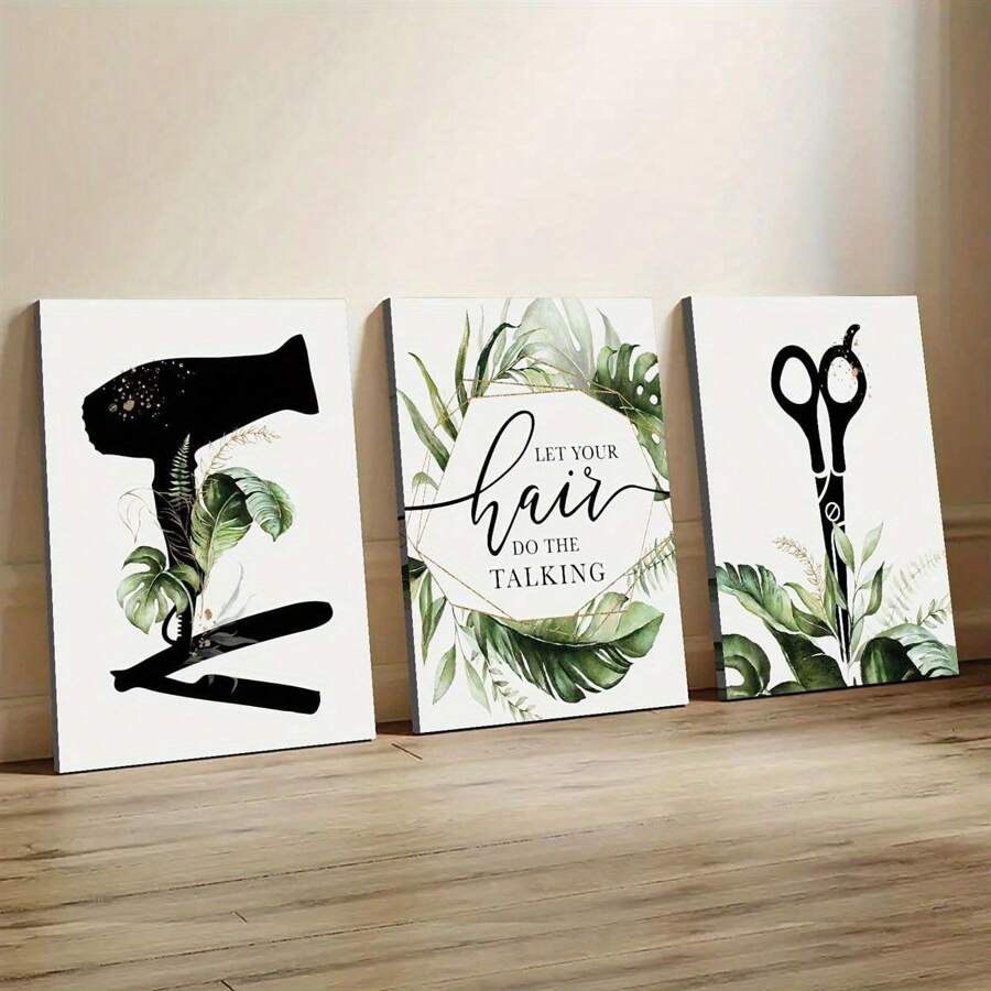 3pcs Wooden Framed Hair Salon Decor, Barber Shop,Beauty Salon Poster, Cosmetology Wall Art, Hairdresser Painting, Creative Canvas Poster, Waterproof Canvas Wall Art, Artwork Wall Painting For Gift, Bedroom Decor, Living Room Wall Decor, Home And Dormitory Decoration,Canvas Wall Art,Modern,Posters For Room,Home Decor,Room Decor Aesthetic,Canvas Wall Art,Wall Decor. - 3pcs - View 1