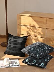 1 件黑色月亮和星星条纹图案枕套，简约风格方形枕套适合客厅、卧室家居装饰，四季皆宜