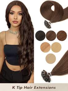 50pcs K-Type & V-Type Keratin Hair Extensions, Real Human Hair Extensions, 14-22 Inches Straight Hair, K-Type Keratin Hair Wefts, Invisible V-Type Hair Extensions - Multicolor - View 38