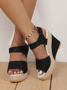 New Arrival Stylish Elegant Platform Thick Sole Comfortable Women's Sandals - Wedge Heel Sandals With Hook-And-Loop, Thick Bottom Platform Shoes, Breathable Lace Hollow Out Wedge Sandals, Open Toe Waterproof Platform High Heel Sandals For Women, Versatile Banquet Matte Shoes