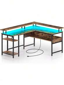 L-Shaped Gaming Table With Single LED Power Outlet