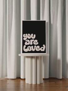 1pc Affirmation Poster Black, You Are Loved Print, Inspirational Wall Art Beige, Funky Love Quote Poster, Neutral Home Decor, Motivational Gift,Frameless - Multicolor - View 2