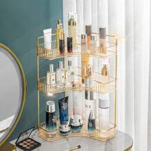 Rotating Makeup Organizer 3 Tier Lazy Susan Trays Skincare Perfume Organizer For Bathroom Counter Vanity, Amber, Rotating Makeup Organizer Lazy Susan Trays Skincare Perfume Organizer For Bathroom Counter Vanity Vanitydresser - triangle - View 2
