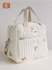 1 件便携式妈咪包，可爱刺绣孕妇婴儿背包单肩斜挎包，适合女孩 - 米色多隻熊 - 查看 7