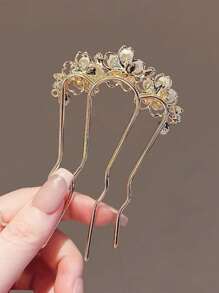 1pc Elegant Vintage Alloy Hair Clip - Floral Hair Comb Decor With Pearl & Rhinestone, U-Shaped Hair Bun Holder, Suitable For Birthday & Special Occasions Combs For Hair Side Comb