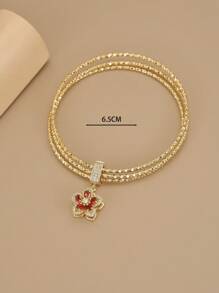 1pc Stainless Steel 5-Petal Zirconia Rotatable Bangle Bracelet Set, Luxury For Women