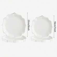 10 件白色和金色纸盘 7 英寸 9 英寸白色甜点纸盘蛋糕盘一次性扇形纸盘带金箔边缘适用于茶会生日派对新娘送礼会周年派对用品 - 彩色 - 查看 2