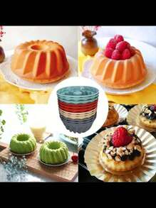 12 件硅胶蛋糕盘，不粘慕斯糕点家庭专业烘焙模具，适用于慕斯、冰淇淋、巧克力、雪纺、果冻、馅饼、甜点 - 彩色 - 查看 8