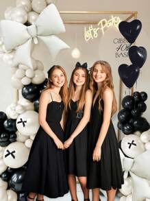 Set de 122 globos blancos con lazo para cumpleaños, globos de látex perlados, globos blancos con lazo, globos de látex en forma de corazón, lazos negros, adecuado para fiesta de cumpleaños, fiesta con lazos, despedida de soltera, boda, fiesta de despedida de soltera - Multicolor - Ver 3