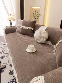 1pc European Style Fresh Floral Lace Sofa Cushion Cover, Minimalist Luxury Sofa Slipcover, Anti-Slip Anti-Dust Anti-Scratch, Decorative For Bedroom Living Room Office Study, Fits 1-4 Seater Sofa, L-Shaped Sofa, Bohemian Style - Coffee Brown - View 5