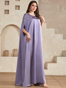 Women's Summer Round Neck Rhinestone Embellished Casual Dress - Purple - View 6