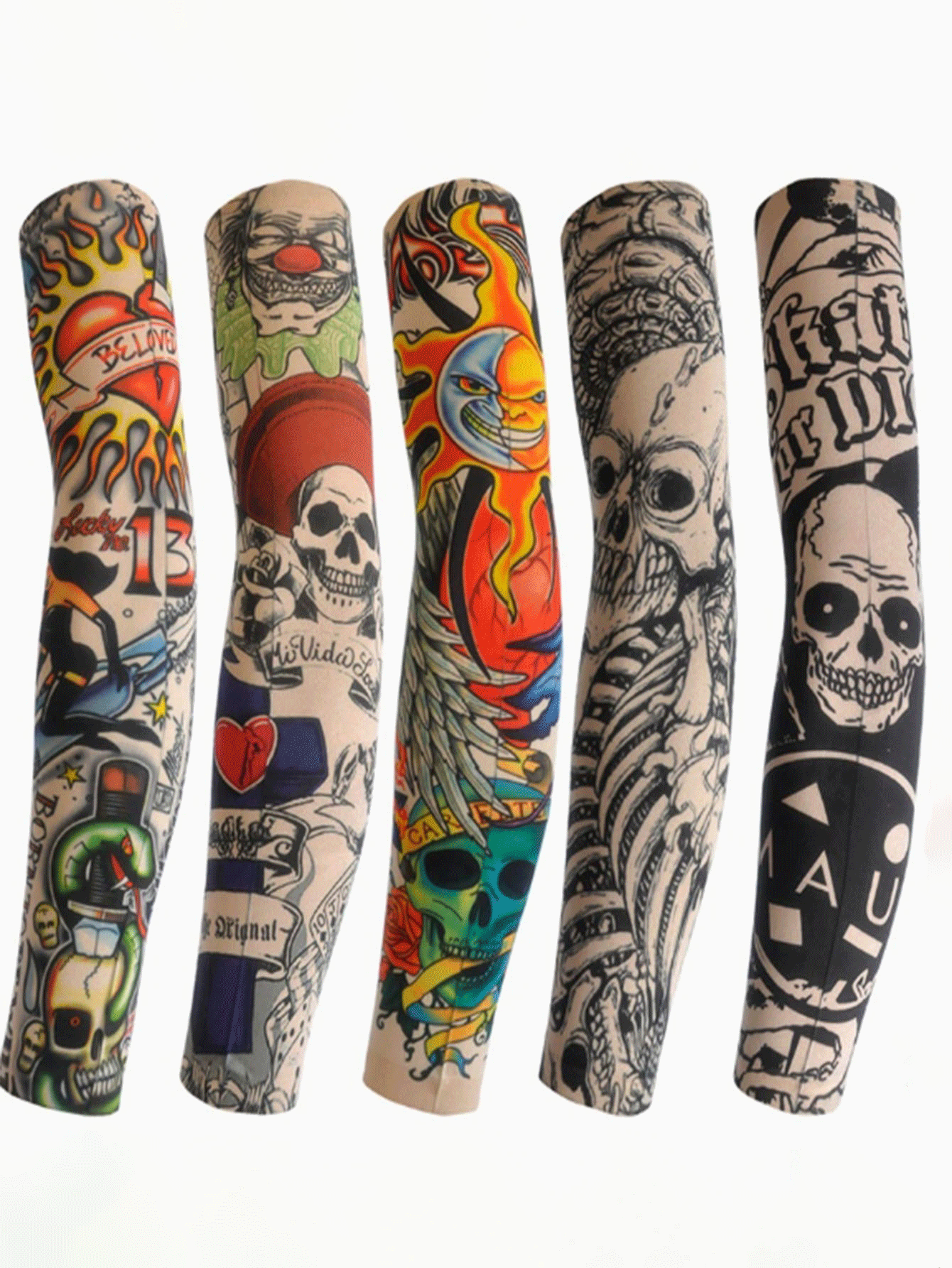 1 对男女通用假纹身臂套，透气冰丝手臂防晒套，男女皆宜的随机图案印花，适合夏季骑行和驾驶 - 彩色 - 查看 3