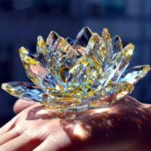 Crystal Lotus Flower Figurine Home Wedding Decoration Glass Craft Collection Paperweight Table Ornaments Souvenir Gifts