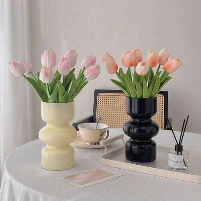 10 piezas de tulipanes artificiales de colores mixtos, rosa claro, rosa y blanco, adecuados para decoración de jardín al aire libre, decoración interior y exterior, decoración de jarrones, plantas falsas, decoración de las cuatro estaciones, suministros de decoración de habitaciones, decoración floral para el hogar