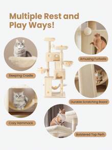 SHA CERLIN 65 In Larger Cat Tree Tower Condo For Indoor Cats, Multi-Level Furniture Activity Center With Wide Base/Cozy Plush Cat Perches/Baskets/Sisal Scratching Posts And Hammock * Bed Frame Queen Queen Bed Frame Bed Frame Full Full Size Bed Frame King Size Bed Frame Twin Bed Frame Room Decor Home Decor Christmas Decor Bedroom Decor Valentine Day Decor Storage Living Room Decor Furniture House Decor - 米色 - 查看 6