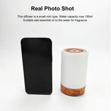 1 Pc 150ml Ultrasonic Mini Air Humidifier Aromatherapy Essential Oil Diffuser USB Powered Auto Shut Off Timer Ultra Quiet Cracked Cover White Yellow Dark Woodgrain For Home, Office, Yoga, Bedroom