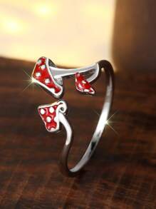 1pc Lovely 3 Red Mushroom Shaped Fashion Open Finger Ring, Party/Birthday Gift For Women