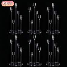 6pcs 5 Arm Acrylic Candle Holders, Elegant Clear Candelabras As Wedding Table Decoration, Candlestick Holders For Ceremony, Anniversary, Birthday Party Living Room Decor