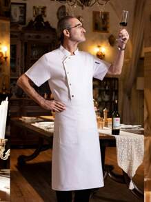 Plus Size Premium Custom Chef Jacket, Short Sleeve, Soft Fabric, Skin-Friendly, Breathable, Durable, Unisex Design, Suitable For Catering, Bakery, Hotel, Restaurant, Summer Short Sleeve, Work Uniform, White Chef Coat, Executive Chef Uniform - White - View 5