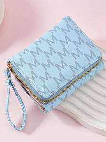 女士短款拉链三折钱包，带刺绣花卉图案，多卡位，手拿包，女士零钱包，钱包，迷你钱包，钱包，小钱包 - 藍色 - 查看 4