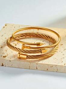 2 pièces/1 pièce Bracelet uniexe casual en acier inoxydable plaqué or 18K, design à vis, convient pour homme et femme, pour porter au quotidien en toute saison