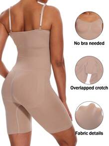 Women's High-Stretch Slimming Bodysuit - Open Crotch Full Coverage Body Shaper, Tummy Control Elastic Lingerie With Adjustable Straps For Everyday Shapewear & Seamless Outfit - 膚色 - 查看 2