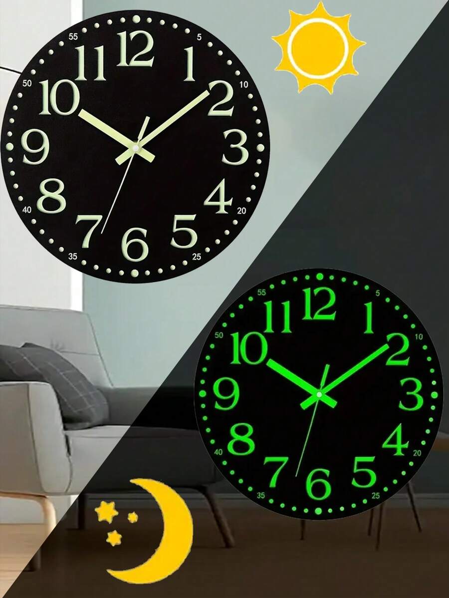 ساعة حائط مضيئة، بتصميم صامت] ساعة حائط مضيئة بقطر 10 إنش و 12 إنش، لا يشتمل على بطاريات AA ، قطعة واحدة - صامتة بدون طقطقة، أرقام ومؤشرات مضيئة، بتصميم مسطح علوي ساعة رقمية ساعة منبه لديكور الغرفة