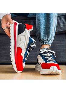 Herren neue leichte luxuriöse Lässige Schuhe, Farbblockdesign, High-End Mode - Weiß und Rot - Übersicht 5