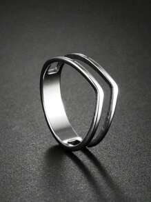 1pc Stainless Steel Geometric Couple Rings, Fashion Minimalist Versatile Statement Ring - Silver - View 1