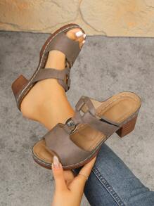 European And American Style Thick-Heel Women Slide Sandals, New Arrival Thick-Sole High Heel Slippers,Platform Heels For Women - Brown - View 9