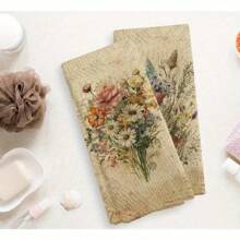 2 paquetes de juego de toallas de secado de baño navideñas de 16 x 24 pulgadas | Toalla de secado con estampado floral vintage y toallas decoradas con ramos para lavar platos, toallas de mano de tela seca con flores silvestres vintage, decoración de otoño, decoración de otoño, decoración de habitación