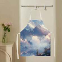 1pc Sky Mountain 3D Pattern Linen Apron For Home Cooking, Kitchen Wear, And Cooking Enthusiasts - Multicolor - View 3