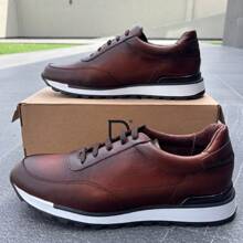 Tenis de Piel Cafe Sombreado a mano Para hombre casuales - Óxido marrón - Ver 3